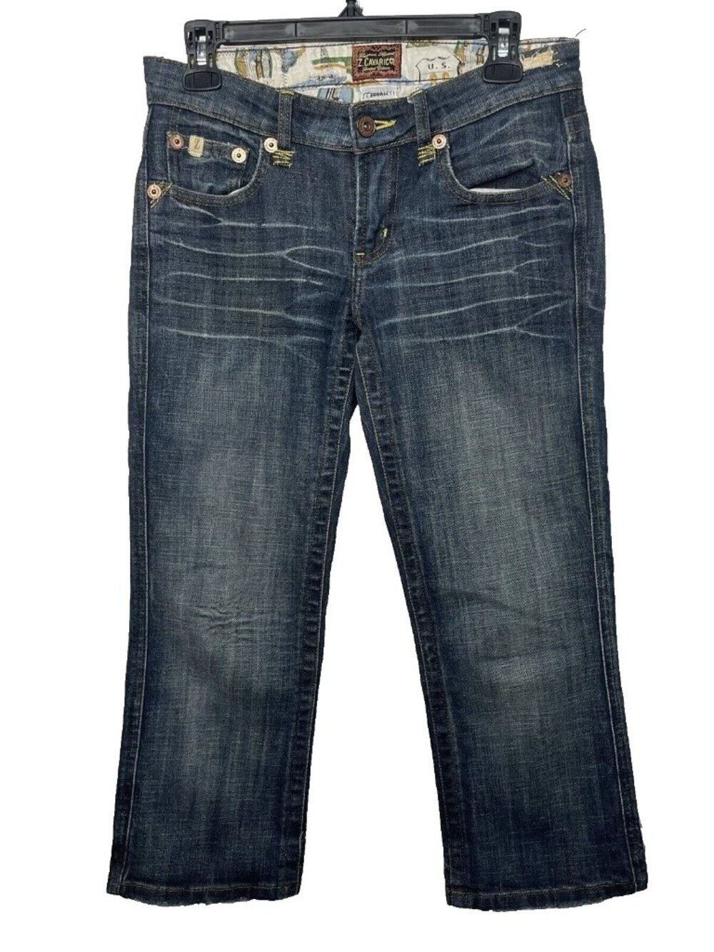 Vintage 90s Y2K Z Cavaricci Capri Jeans Size 5 Distressed Whiskered Blue Denim